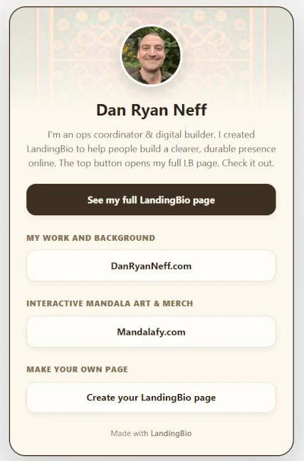 Example LandingBio quick links page